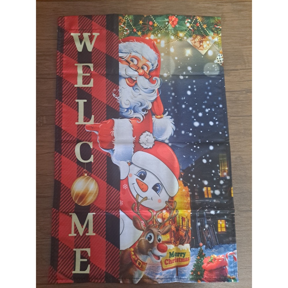 NEW Home & Garden 1pc Welcome Santa with Friends Garden Flag‎ 12x18